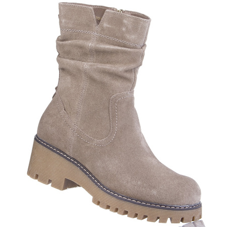 Skórzane Botki damskie Filippo 6402 TP beżowe kowbojki