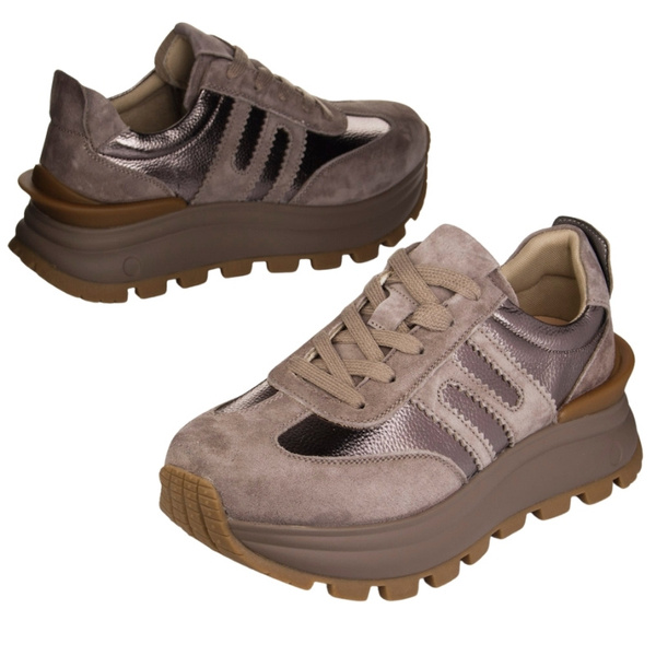 Beżowe sneakersy na platformie damskie Filippo DP7408 TP skórzane