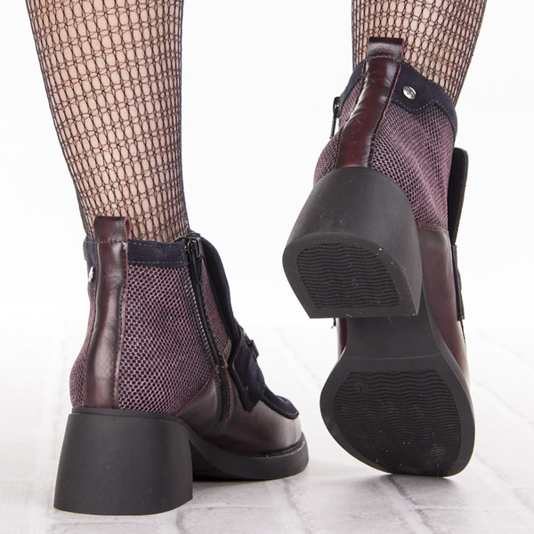 Botki damskie Maciejka 06747-23 bordo granat skórzane wygodne zimowe