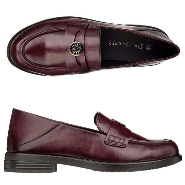 Bordowe lordsy damskie Potocki 12678BD eleganckie półbuty wsuwane
