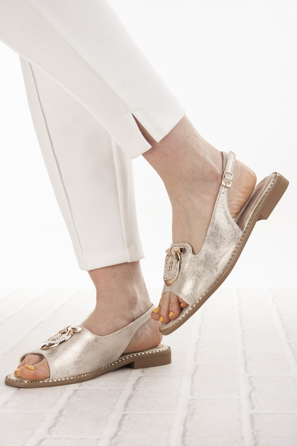 Eleganckie sandały damskie złote S. Barski 003 skórzana wkładka