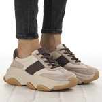 Beżowe sneakersy na platformie damskie Filippo DP7113 BE skórzane