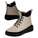 Beżowe Botki na platformie damskie Filippo DBT4799/25 BE skórzane