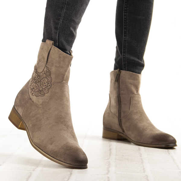 Zamszowe botki damskie Potocki 12745KH beżowe ocieplone wygodne