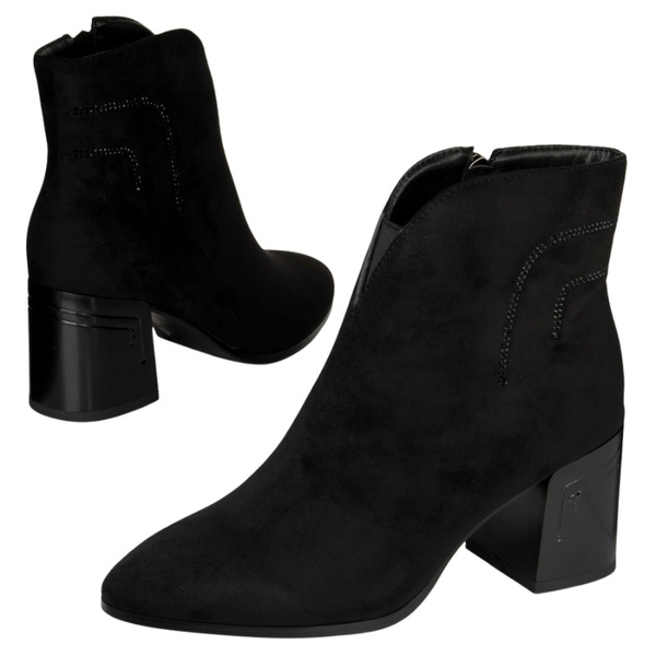 Zamszowe Botki damskie D&A S.Barski MR52-131 czarne ocieplone