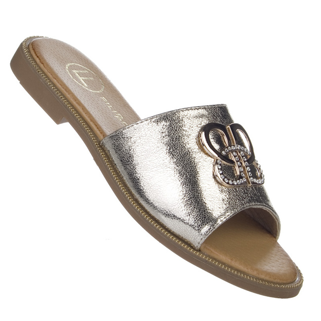 Złote Klapki damskie płaskie Filippo DK6905/25 GO ze złota ozdobą