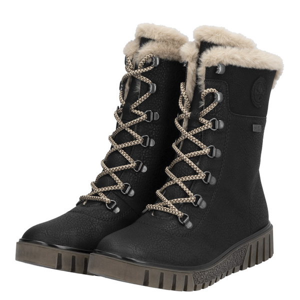 Botki workery damskie Rieker Y3424-00 czarne zimowe z futerkiem