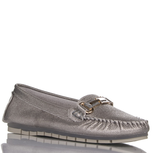 Srebrne mokasyny damskie D&A Barski LR51-546 pewter skórzane