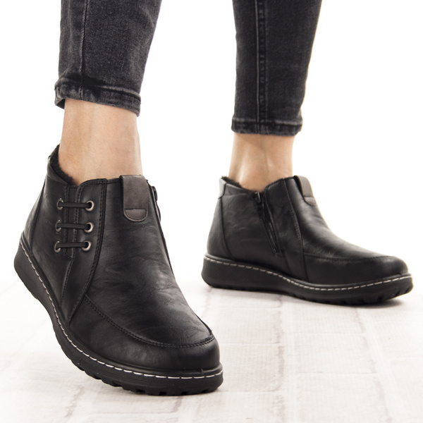 Czarne Botki damskie Potocki 90349BK ocieplone na haluksy wygodne