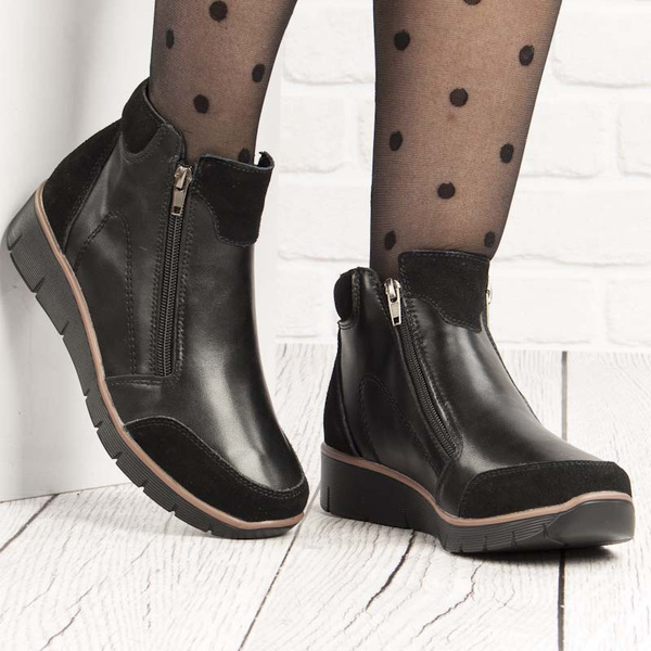 Czarne Botki damskie Filippo DBT3950/25 BK wygodne na haluksy skórzane