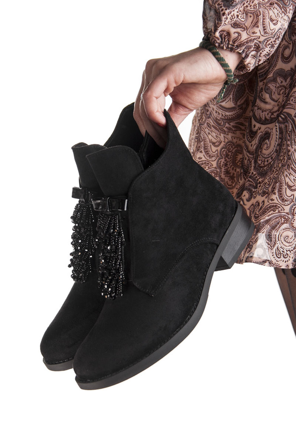 Botki damskie Barski HY42-712 black czarne koraliki zamsz