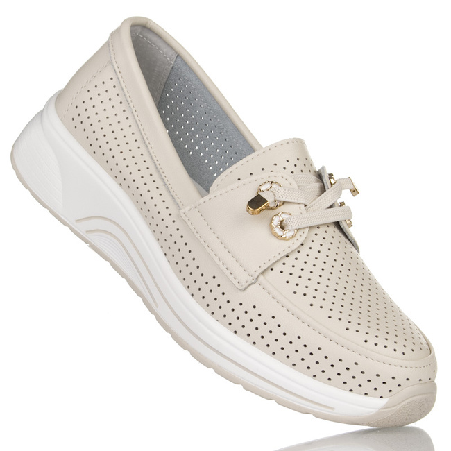Beżowe półbuty ażurowe damskie Artiker 56C2102 beige skórzane