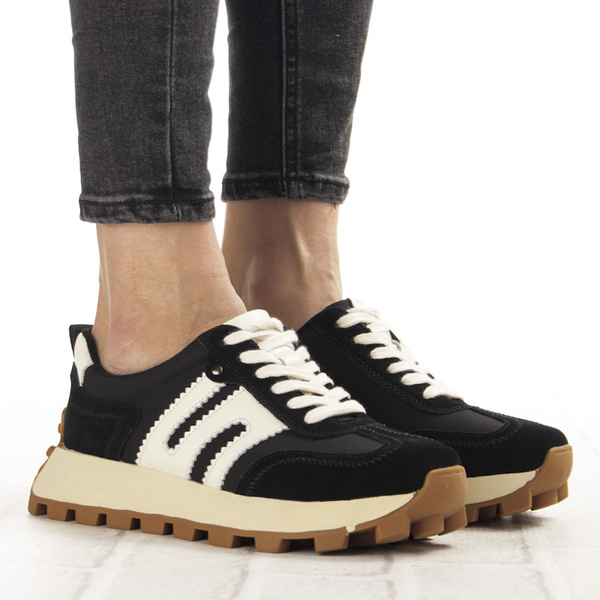 Czarne sneakersy na platformie damskie Filippo DP6743/25 BK skórzane