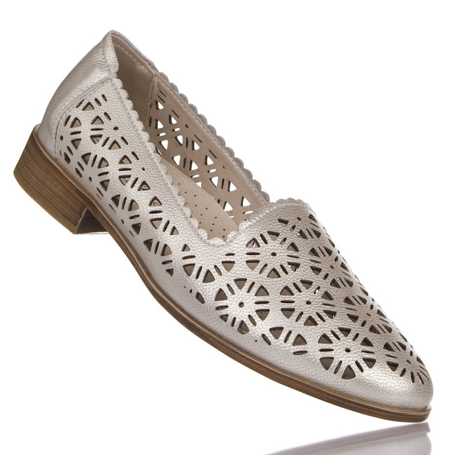 Złote mokasyny ażurowe damskie D&A Barski LR51-646 gold skórzane