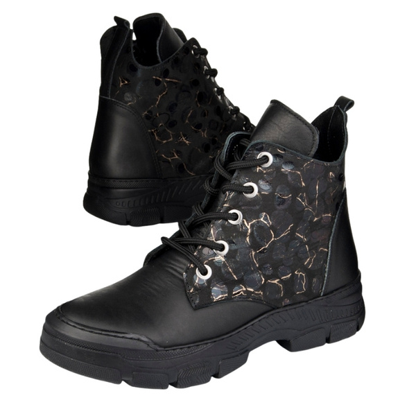 Botki czarne damskie skórzane Artiker 57C2179 ocieplane trzewiki zimowe