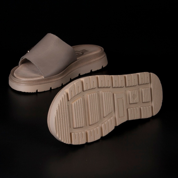 Polskie skórzane klapki damskie Lemar 40442 BF. Taupe beżowe wygodne