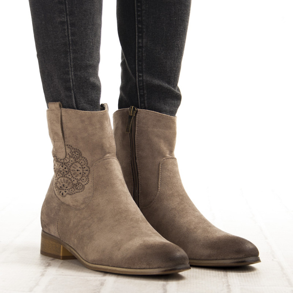 Zamszowe botki damskie Potocki 12745KH beżowe ocieplone wygodne