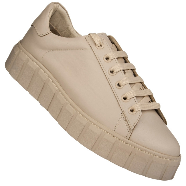 Skórzane półbuty na platformie T.Sokolski J25-403 beżowe wiązane