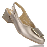 Złote sandały na płaskim obcasie Góral 1994 perła skórzane