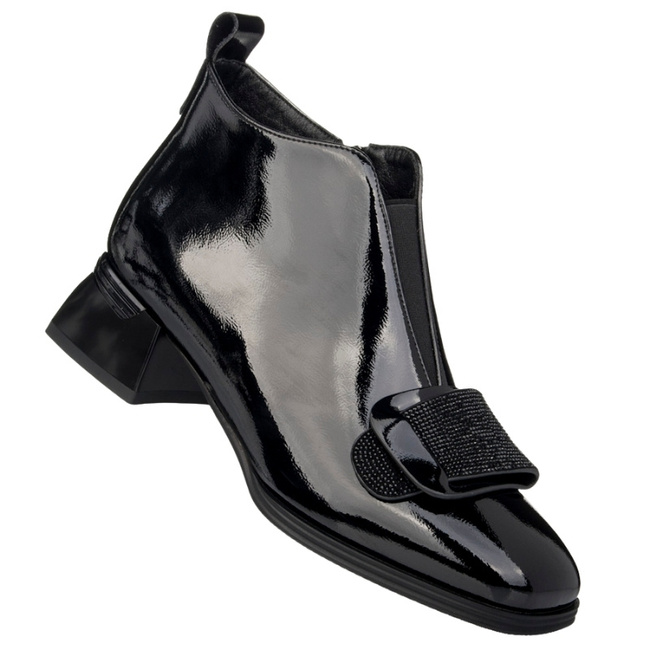 Botki lakierowane damskie Artiker 57C1037 czarne skórzane ocieplone