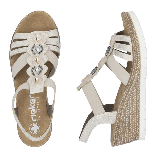 Sandały damskie na koturnie wsuwane beżowe Rieker 619B2-60 beige