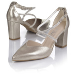 Złote czółenka damskie Kotyl 3739 złoty ef skórzane buty ślubne