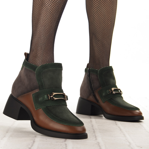 Botki na obcasie damskie Maciejka A6747-29/00-8 rudy brązowe zielone skórzane