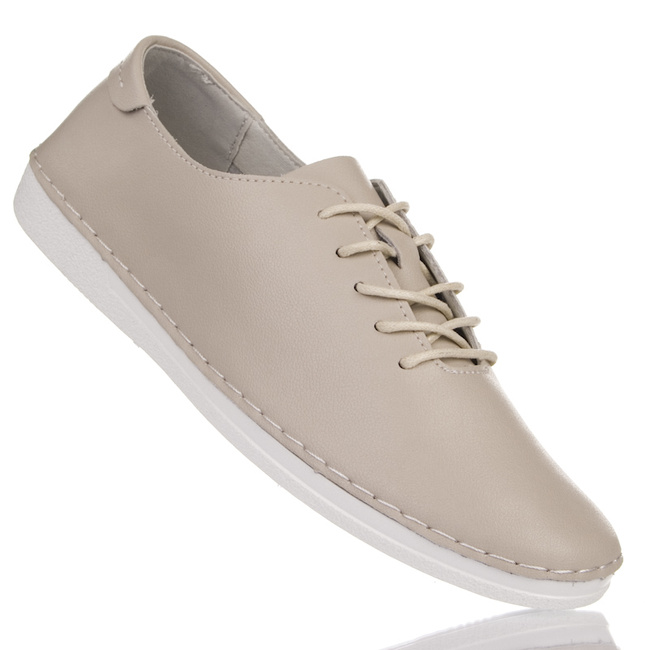 Beżowe półbuty wiązane damskie D&A S. Barski LR645 skórzane