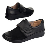 Buty Barefoot damskie na rzepy Helios 462 czarne skórzane Polskie