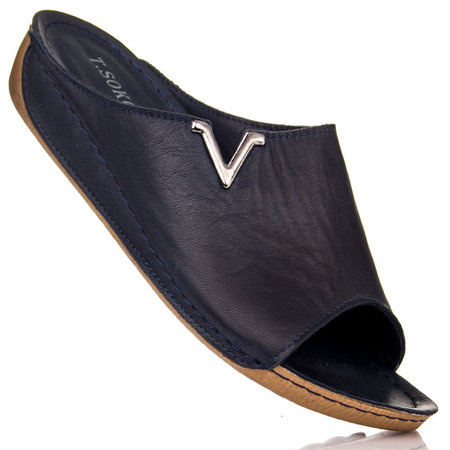 Skórzane Klapki damskie T.Sokolski BK L22-301 navy granatowe skórzane