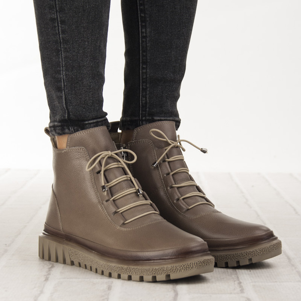 Beżowe botki damskie skórzane Artiker 55C1527 ocieplane trzewiki zimowe