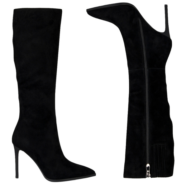 Zamszowe Kozaki na szpilce damskie S.Barski CR52-668 czarne ocieplone