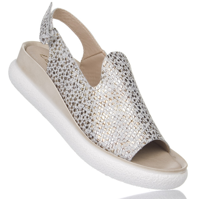 Złote sandały damskie na platformie Contes 644 złoto biały skórzane