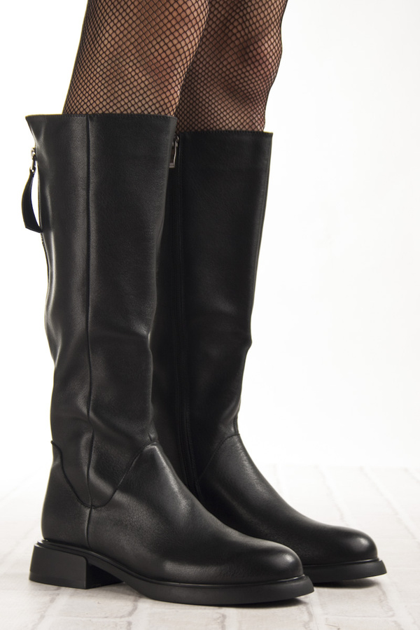 Skórzane kozaki damskie S.Barski JC52-837 czarne szeroka cholewka