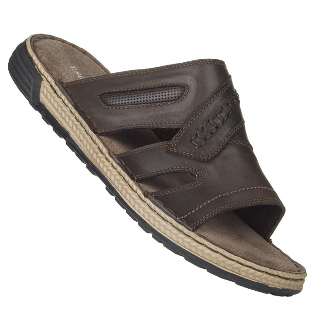 Brązowe klapki męskie T. Sokolski 380 COFFEE skórzane buty letnie