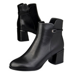 Czarne botki na obcasie damskie Filippo DBT7377/25 skórzane ocieplone