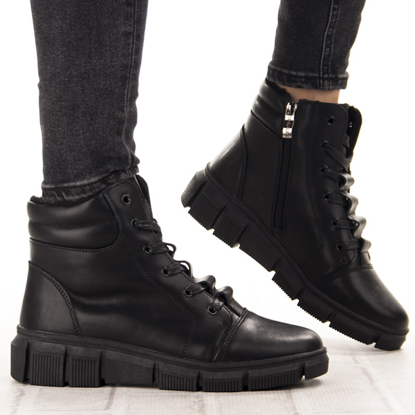 Skórzane Trzewiki damskie T.Sokolski Z25-250 czarne na platformie ocieplone