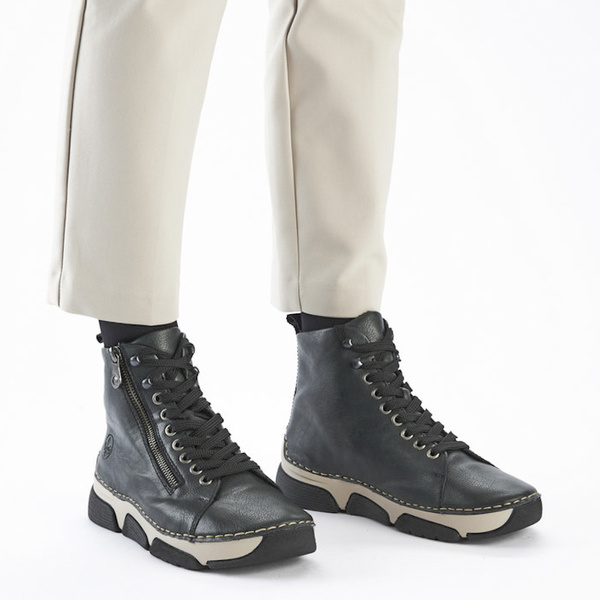 Zielone Botki damskie Rieker 45920-54 green sneakersy na grubej podeszwie