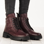 Bordowe botki na grubej podeszwie Artiker 57C2297 skórzane ocieplone