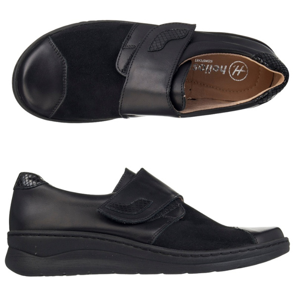 Buty Barefoot damskie na rzepy Helios 462 czarne skórzane Polskie