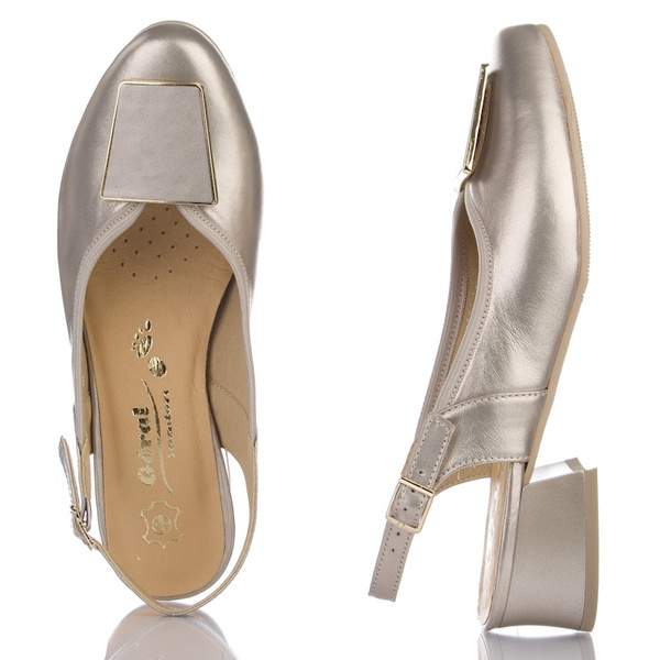 Złote sandały na płaskim obcasie Góral 1994 perła skórzane