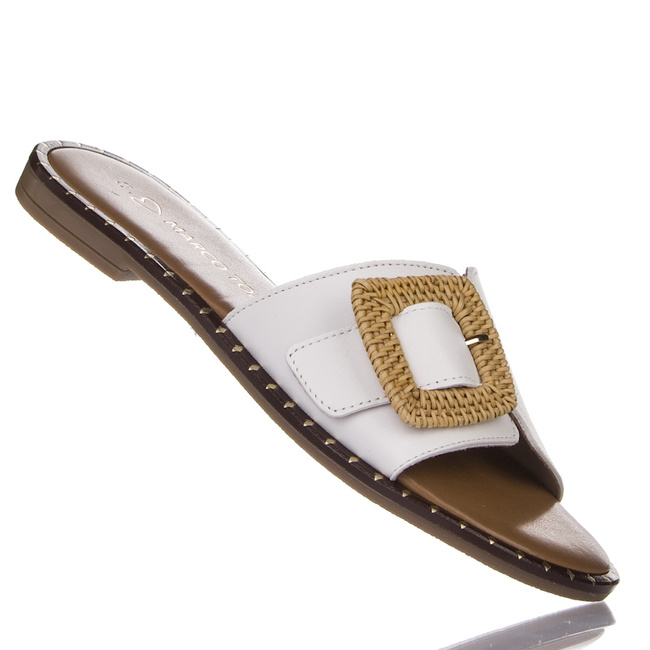 Skórzane klapki hermeski damskie białe Marco Tozzi 27192-44 white comb