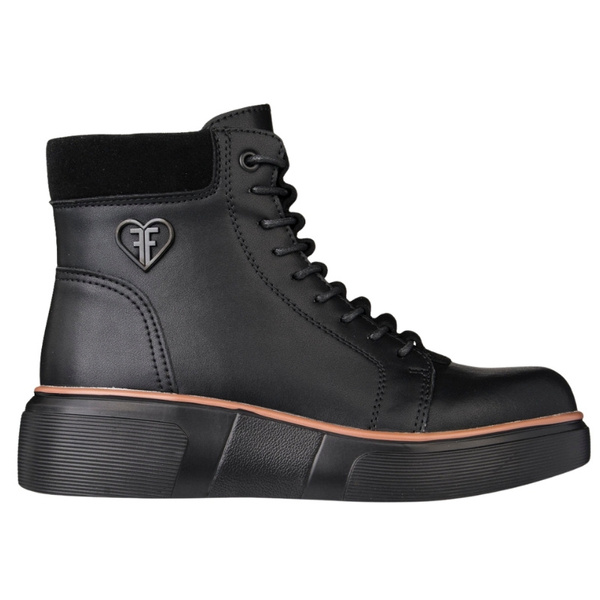 Czarne Botki na platformie damskie Filippo DBT7128/25 BK skórzane