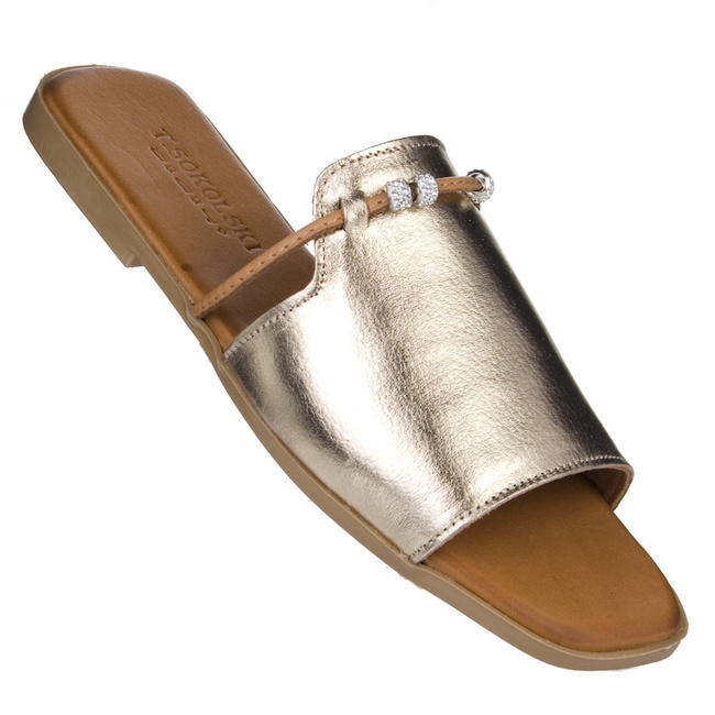 Złote klapki z ozdobą damskie T. Sokolski EN L25-481 Gold skórzane