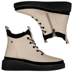 Beżowe Botki na platformie damskie Filippo DBT4799/25 BE skórzane