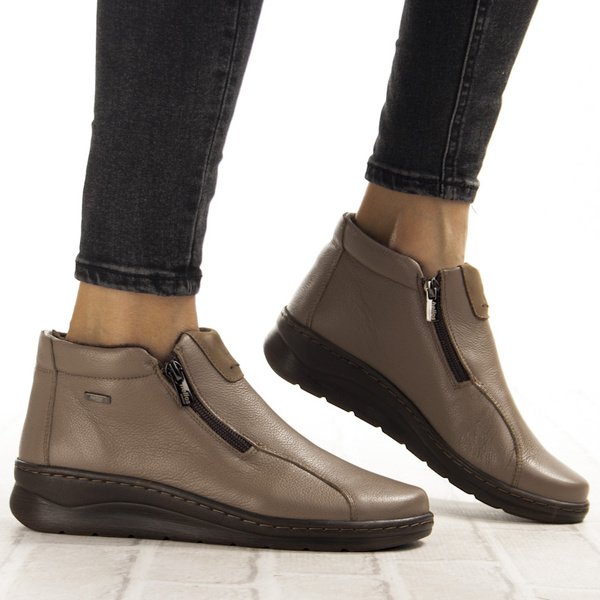 Skórzane Botki damskie na haluksy Helios 786 khaki tęgość H+ POLSKIE