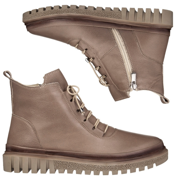 Beżowe botki damskie skórzane Artiker 55C1527 ocieplane trzewiki zimowe