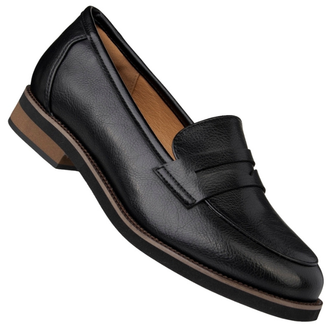 Czarne lordsy damskie Potocki 19380 BK eleganckie półbuty wsuwane