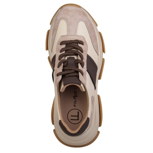 Beżowe sneakersy na platformie damskie Filippo DP7113 BE skórzane