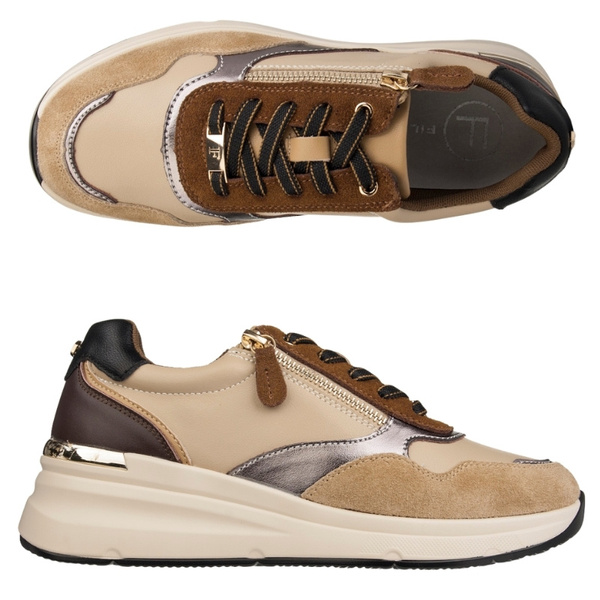 Beżowe sneakersy na platformie damskie Filippo DP7105/25 BE skórzane